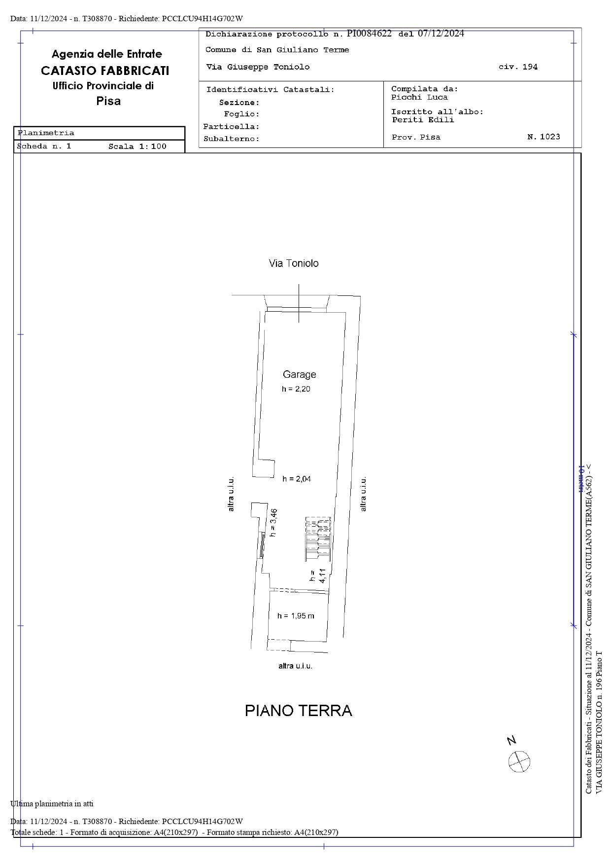 Planimetria sub. 5 MOD CAMPO, SAN GIULIANO TERME, VILLETTA CON GIRDINO E GARAGE